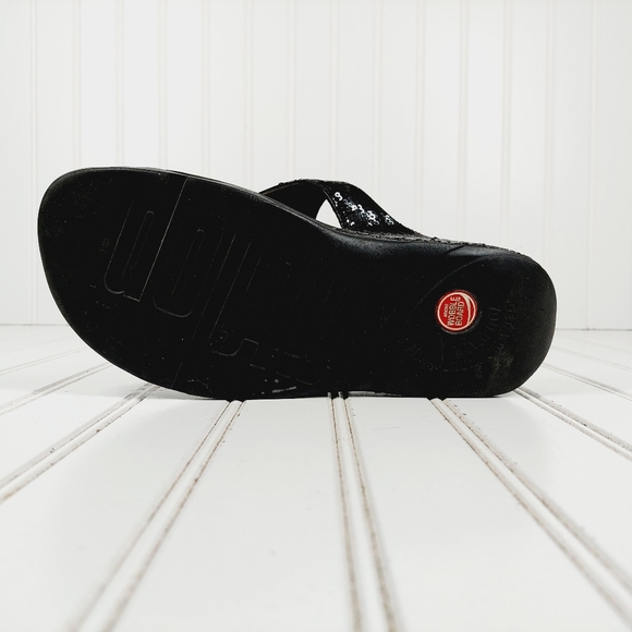 Fitflop Electra Black Slip On Platform Flip Flops Thongs Sandals K662 - Picture 10 of 11